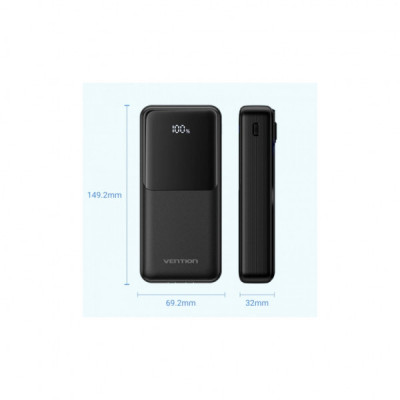 Батарея універсальна Vention 20000mAh 22.5W 3A PD, Built-in USB-C+Lightning Cables, Black (FHPB0)