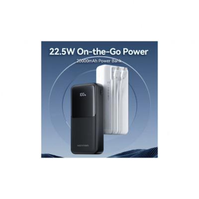 Батарея універсальна Vention 20000mAh 22.5W 3A PD, Built-in USB-C+Lightning Cables, Black (FHPB0)