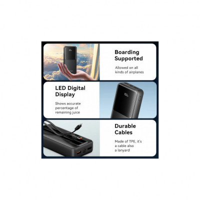 Батарея універсальна Vention 20000mAh 22.5W 3A PD, Built-in USB-C+Lightning Cables, Black (FHPB0)