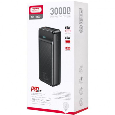 Батарея універсальна XO 30000mAh, PD/65W for laptop, QC/22.5W, black (PR201_Black)