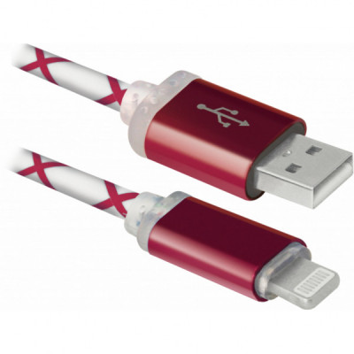 Дата кабель USB 2.0 AM to Lightning 1.0m ACH03-03LT RedLED backlight Defender (87552)