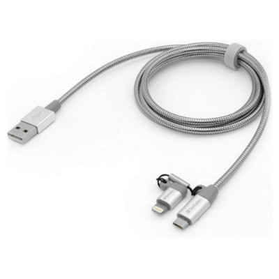 Дата кабель USB 2.0 AM to Lightning + Micro 5P 1.0m silver Verbatim (48869)