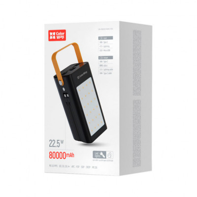 Батарея універсальна ColorWay 80 000 mAh LCD/Lamp (USB/QC3.0 + USB-C/PD/22.5W) Black (CW-PB800LPA8BK-PDD)