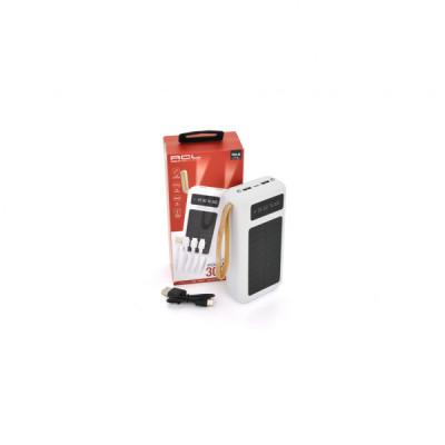 Батарея універсальна ACL 30000mAh, SOLAR, Type-C/Lighting/Micro/USB, White (PW-61)