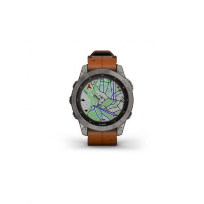 Смарт-годинник Garmin fenix 7 Sapph Solar Titanium w/Chestnut Leather Band, GPS (010-02540-31)