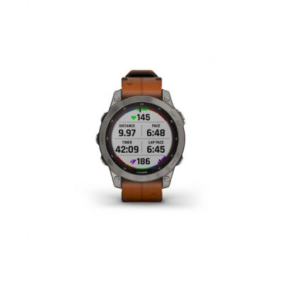 Смарт-годинник Garmin fenix 7 Sapph Solar Titanium w/Chestnut Leather Band, GPS (010-02540-31)