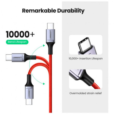Дата кабель USB-C to USB-C 1.0m US294 3A Red Ugreen (US294/60186)