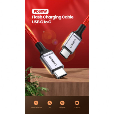 Дата кабель USB-C to USB-C 1.0m US294 3A Red Ugreen (US294/60186)