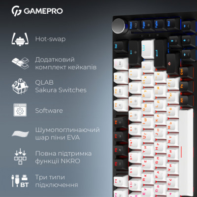 Клавіатура GamePro Asgard Valhalla QLAB Sakura Switch RGB Bluetooth/Wireless/USB-C UA Black (MK160-B-QS-PRO)