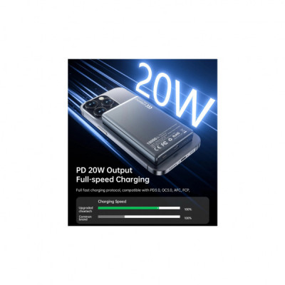 Батарея універсальна Choetech Magnetic Wireless 10000mAh 20W, PD, Qi-15W, USB-C In/Out, Ultra-thin, Black (B739-CCBK)