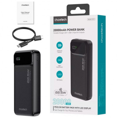 Батарея універсальна Choetech 20000mAh, PD/22.5W, QC/3.0, AFC Samsung, LED (B729) Батарея універсальна Choetech 20000mAh, PD/22.5W, QC/3.0, AFC Samsung, LED (B729)