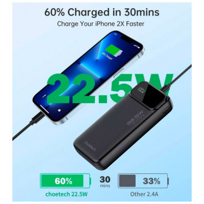 Батарея універсальна Choetech 20000mAh, PD/22.5W, QC/3.0, AFC Samsung, LED (B729) Батарея універсальна Choetech 20000mAh, PD/22.5W, QC/3.0, AFC Samsung, LED (B729)