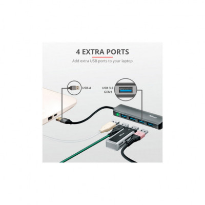 Концентратор Halyx 4-Port USB-A 3.2 Grey Trust (24947_TRUST)