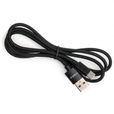 Дата кабель USB 2.0 AM to Type-C 1m nylon black Vinga (VCPDCTCNB1BK)