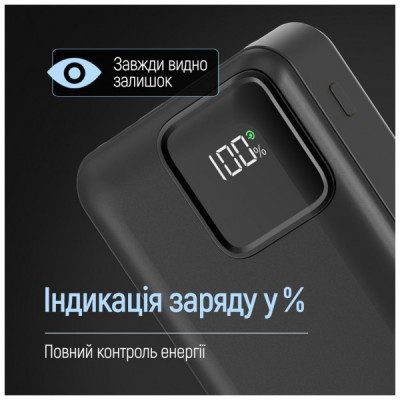 Батарея універсальна ColorWay 20 000 mAh Optimal Power PD/22.5W, QC/3.0, Black (CW-PB200LPB5BK-PDD)