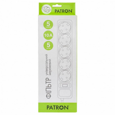 Мережевий фільтр живлення Patron 5m (SP-1055W), 5 розеток White (EXT-PN-SP-1055W)
