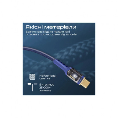 Дата кабель USB-C to USB-C lucidline-cc200.navy Promate (lucidline-cc200.navy)