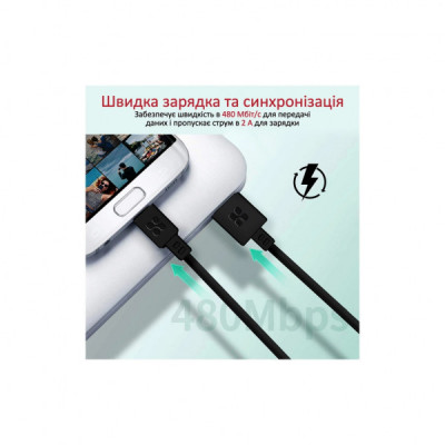 Дата кабель USB 2.0 AM to Micro 5P microcord-1.black Promate (microcord-1.black)