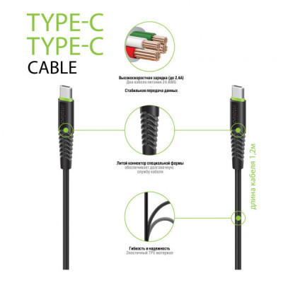 Дата кабель Type-C to Type-C 1.2m CBFLEXTT1 18W black Intaleo (1283126504082)