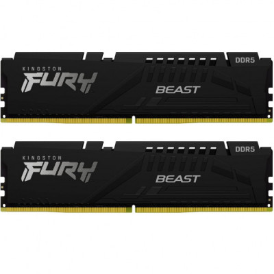 Модуль пам'яті для комп'ютера DDR5 16GB (2x8GB) 5200 MHz FURY Beast Black Kingston Fury (ex.HyperX) (KF552C40BBK2-16)
