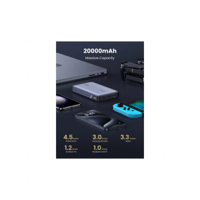 Батарея універсальна Ugreen 20000mAh 100W PD, QC, USB-A, 2xUSB-С Grey (PB720) (25188)
