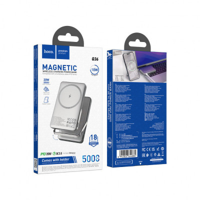 Батарея універсальна HOCO 5000mAh Sunlight PD/20W Magnetic Metal Grey (Q36 / 714986)