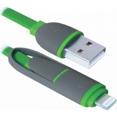 Дата кабель USB10-03BP USB - Micro USB/Lightning, green, 1m Defender (87489)