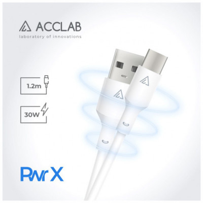 Дата кабель USB 2.0 AM to Type-C 1.2m PwrX 30W ACCLAB (1283126559532)