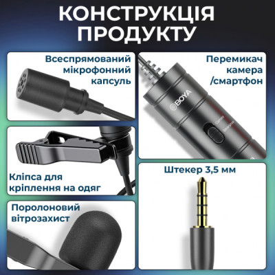 Мікрофон Boya BY-M1S Black (BY-M1S) Мікрофон Boya BY-M1S Black (BY-M1S)