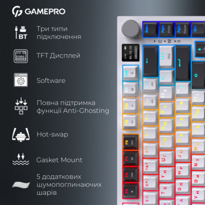 Клавіатура GamePro Asgard Valhalla Pro QLAB Sakura Switch RGB Bluetooth/Wireless/USB-C UA White (MK160-W-D-QS-PRO) Клавіатура GamePro Asgard Valhalla Pro QLAB Sakura Switch RGB Bluetooth/Wireless/USB-C UA White (MK160-W-D-QS-PRO)