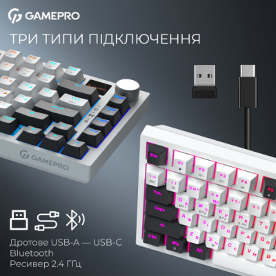 Клавіатура GamePro Asgard Valhalla Pro QLAB Sakura Switch RGB Bluetooth/Wireless/USB-C UA White (MK160-W-D-QS-PRO) Клавіатура GamePro Asgard Valhalla Pro QLAB Sakura Switch RGB Bluetooth/Wireless/USB-C UA White (MK160-W-D-QS-PRO)