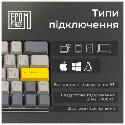 Клавіатура Epomaker EP64 60 Mulan Switch Hot-Swap RGB Wireless/Bluetooth/USB UA Black (EP64-B-M)