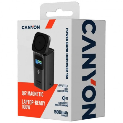 Батарея універсальна Canyon 15000mAh OnPower 150 Qi2 magnetic Grey (CNS-CPB150DG) Батарея універсальна Canyon 15000mAh OnPower 150 Qi2 magnetic Grey (CNS-CPB150DG)