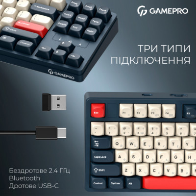 Клавіатура GamePro Asgard Ragnar Wireless/Bluetooth/USB UA Blue (MK285BL)
