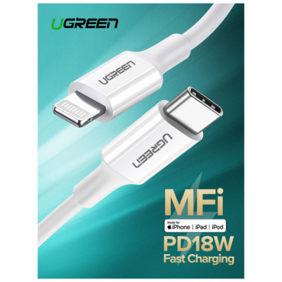 Дата кабель USB-C to Lightning 1.5m US1713A Nickel Plating ABS Shell White Ugreen (60748)