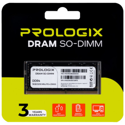 Модуль пам'яті для ноутбука SoDIMM DDR4 16GB 3200 MHz Prologix (PRO16GB3200D4S)