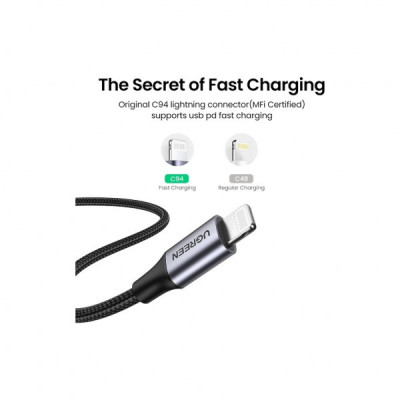 Дата кабель USB-C to Lightning 1.5m US304 MFI Black Ugreen (US304/60760)