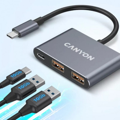 Концентратор Canyon hub DS-3 3in1 USB-C Dark Grey (CNS-TDS3)