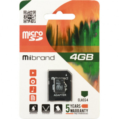 Карта пам'яті Mibrand 4GB microSDHC class 4 (MICDC4/4GB-A)