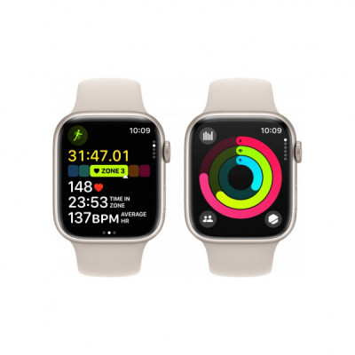 Смарт-годинник Apple Watch Series 9 GPS 45mm Starlight Aluminium Case with Starlight Sport Band - M/L (MR973QP/A)