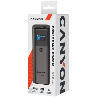 Батарея універсальна Canyon PB-2010 27000mAh PD/3.1/140Wh, in/out2xUSB-C PD/140W, outUSB-A/22.5W (CNE-CPB2010DG)