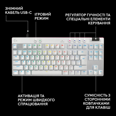Клавіатура Logitech G PRO X TKL Rapid Linear USB UA White (920-013242) Клавіатура Logitech G PRO X TKL Rapid Linear USB UA White (920-013242)
