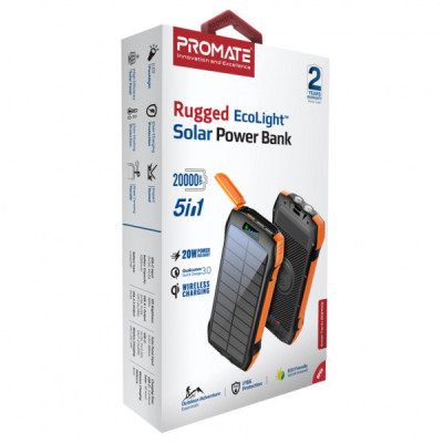 Батарея універсальна Promate 20000mAh PD/20W, QC/3/0, Solar, QI, IP65 (solartank-20pdqi.black) Батарея універсальна Promate 20000mAh PD/20W, QC/3/0, Solar, QI, IP65 (solartank-20pdqi.black)