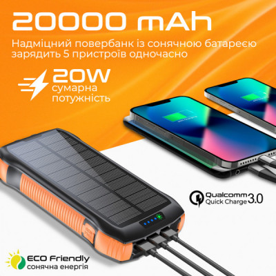 Батарея універсальна Promate 20000mAh PD/20W, QC/3/0, Solar, QI, IP65 (solartank-20pdqi.black) Батарея універсальна Promate 20000mAh PD/20W, QC/3/0, Solar, QI, IP65 (solartank-20pdqi.black)