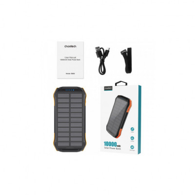 Батарея універсальна Choetech 10000mAh 10W 2USB-A+USB-C,solar panel Black-Orange (B658-OR)
