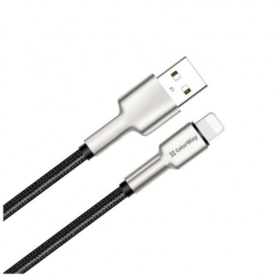 Дата кабель USB 2.0 AM to Lightning 1.0m head metal black ColorWay (CW-CBUL046-BK)