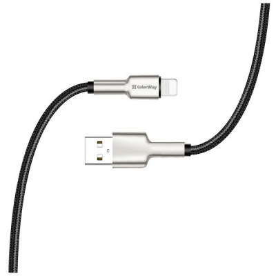 Дата кабель USB 2.0 AM to Lightning 1.0m head metal black ColorWay (CW-CBUL046-BK)