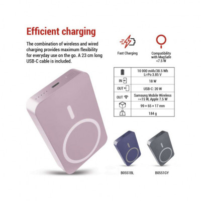 Батарея універсальна EMOS 10000mAh WI1046, 20W, Wireless, salmon (B0551S)