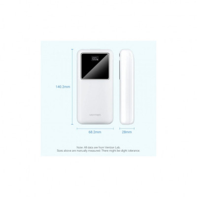 Батарея універсальна Vention 20000mAh 22.5W 3A, PD, QC/3.0, LED Display, White (FHLW0)
