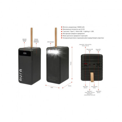 Батарея універсальна AURA NRG-P100 100000mAh 22.5W Black (PBANRG-P100B) Батарея універсальна AURA NRG-P100 100000mAh 22.5W Black (PBANRG-P100B)